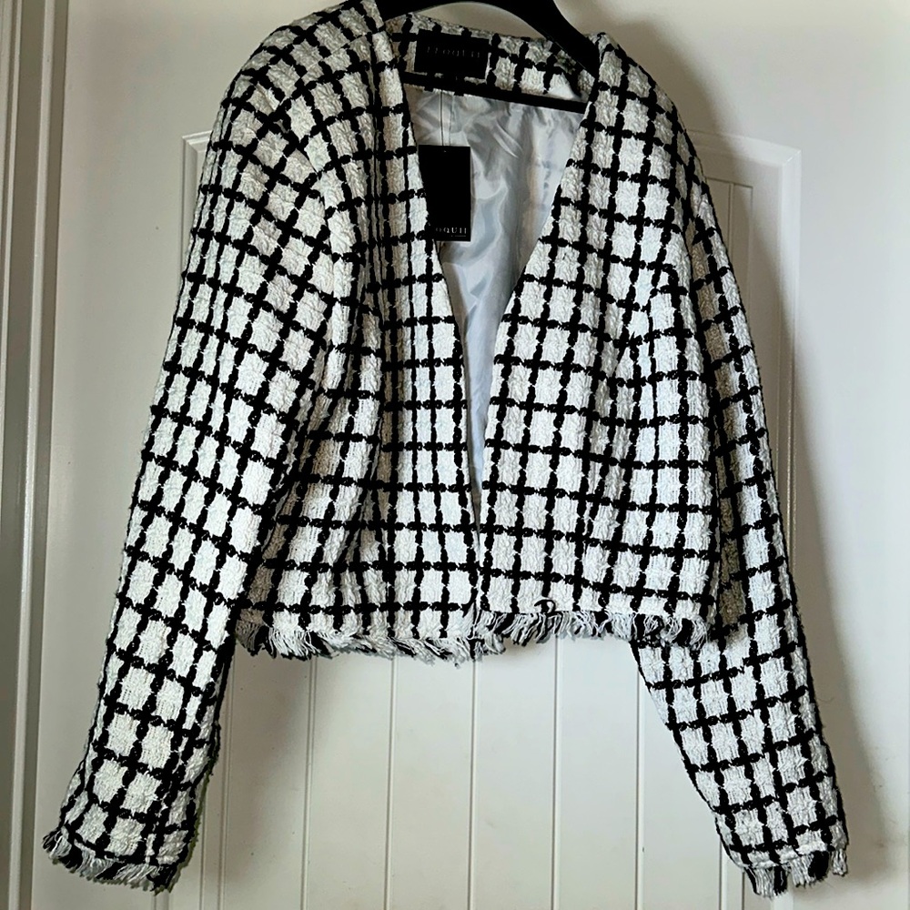 Black and White Tweed Crop Jacket